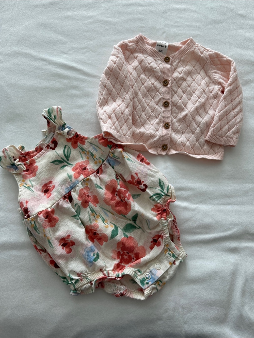 Carter's Light Pink Cardigan with Floral Romper